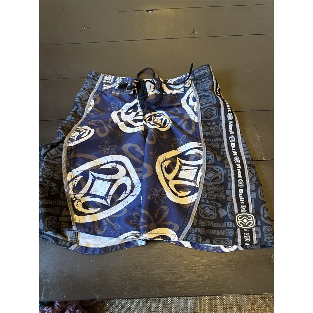 Maui Built Kids Boys Swim‎ Trunks Board Shorts Size 24 Navy Tribal Print